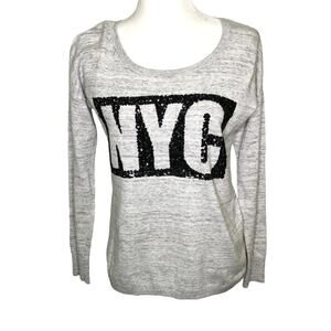 Express Gray Heather Soft Cotton Sweater Black Sequin NYC